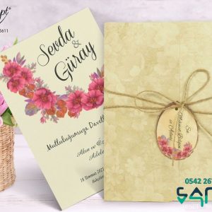 Çiçekli Hasır İpli Davetiye
